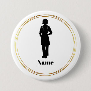 Female Doctor Silhouette Name Button #2