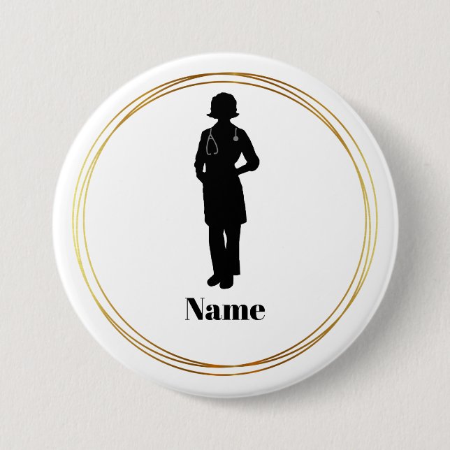 Female Doctor Silhouette Name Button #2 (Front)