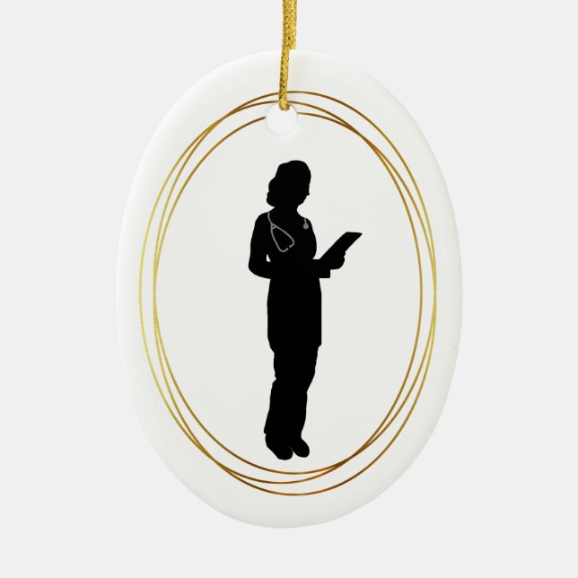 Female Doctor Silhouette Personalize Ornament      (Front)