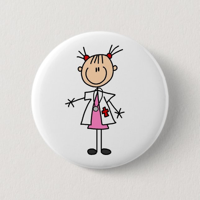 Female Doctor Stick Figure 2 Inch Round Button (Front)