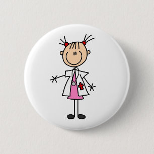 Female Doctor Stick Figure 2 Inch Round Button
