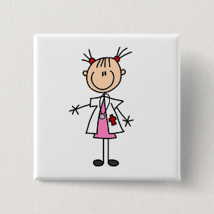 Female Doctor Stick Figure 2 Inch Square Button