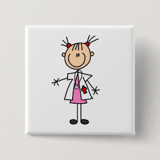 Female Doctor Stick Figure 2 Inch Square Button