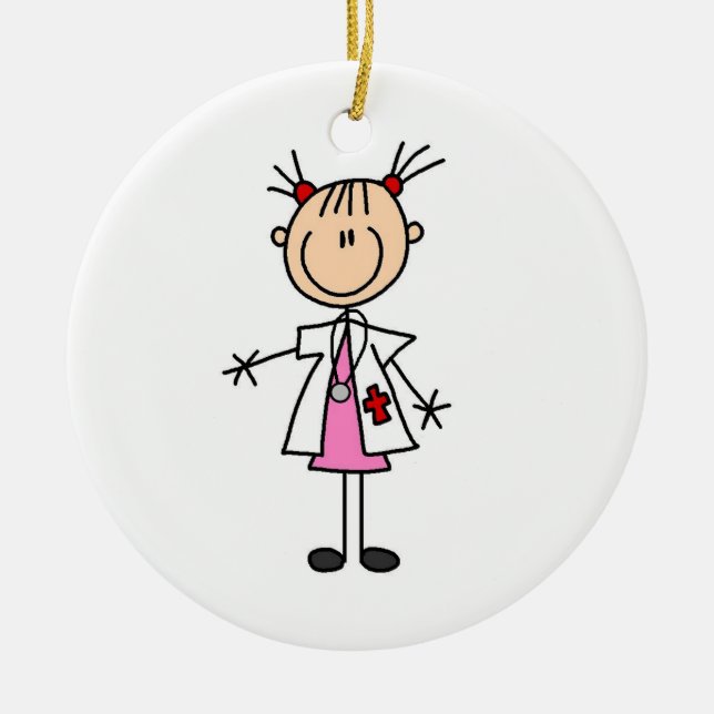 Female Doctor Stick Figure Ceramic Ornament (Front)