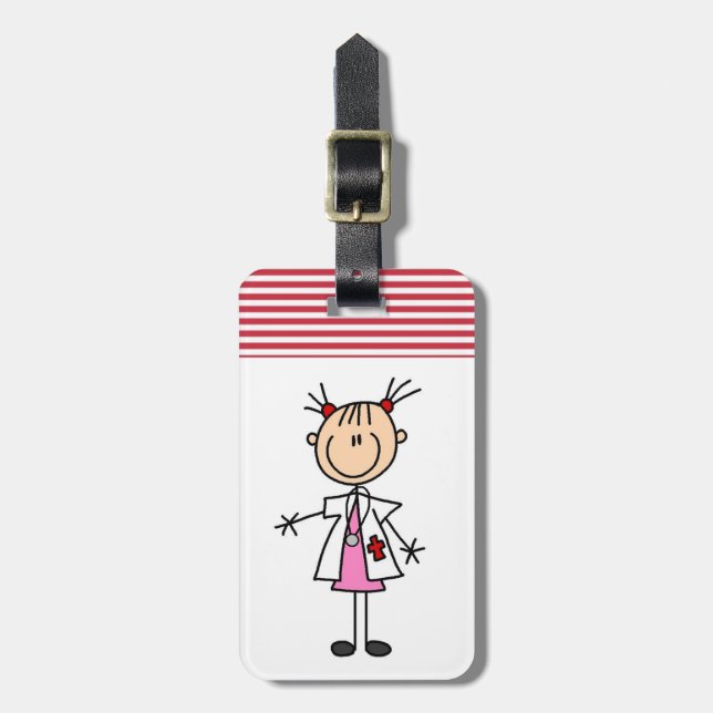 Female Doctor Stick Figure Luggage Tag (Front Vertical)