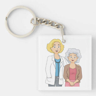 Female Doctor with Senior Woman Patient Keychain