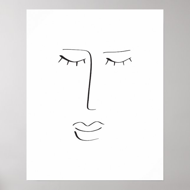 Female Face Line Art Drawing Poster (Front)