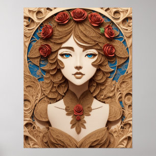 female face portrait paper quilling poster
