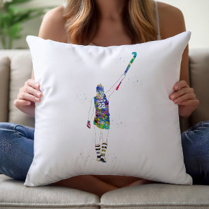Female Field Hockey Player Throw Pillow