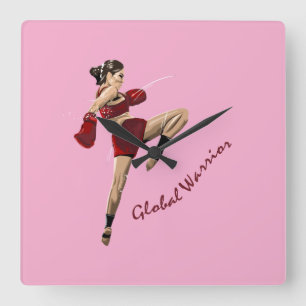 female fighter, global champion square wall clock