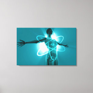 Female figure with an overlay of an atomic symbol canvas print