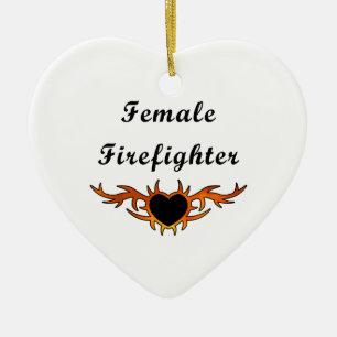 Female Firefighter Tattoo Ceramic Ornament
