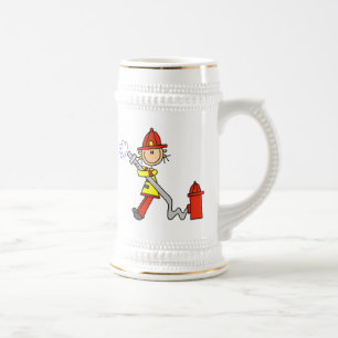 Female Firefighter With Hose T-shirts and Gifts Beer Stein