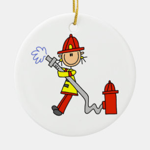 Female Firefighter With Hose T-shirts and Gifts Ceramic Ornament