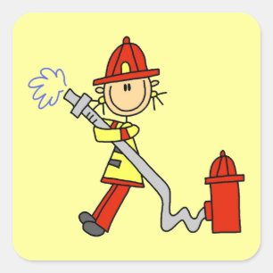 Female Firefighter With Hose T-shirts and Gifts Square Sticker
