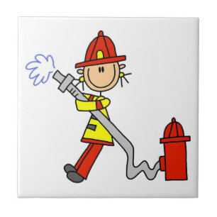 Female Firefighter With Hose T-shirts and Gifts Tile