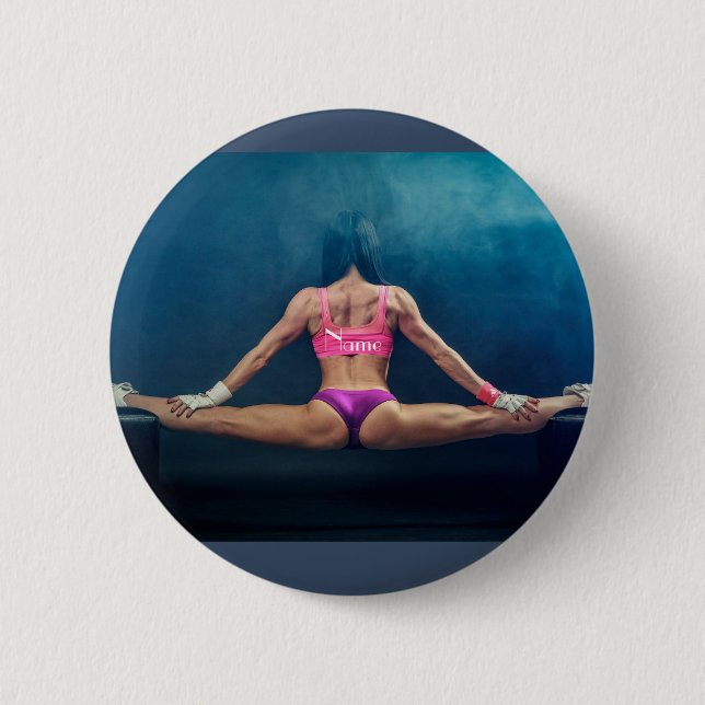 Female Fitness Model Split Thunder_Cove   2 Inch Round Button (Front)