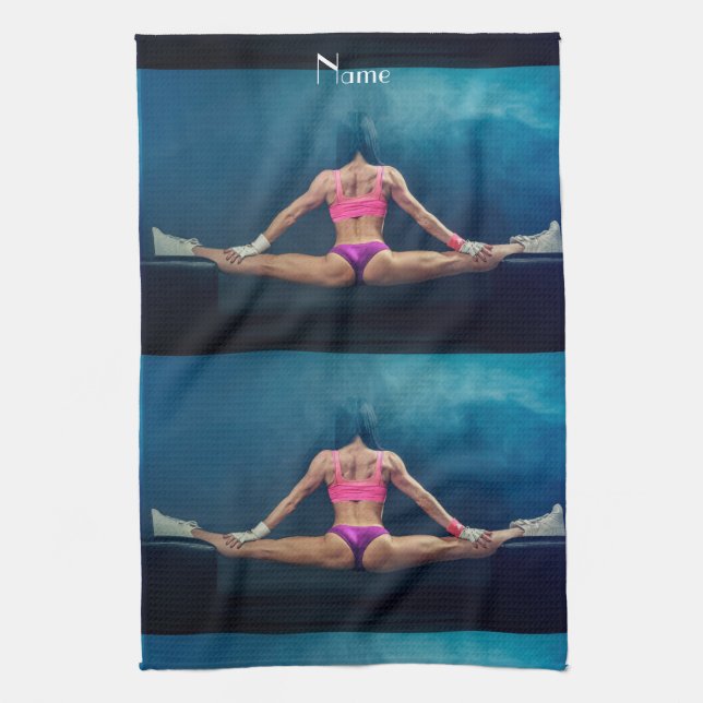 Female Fitness Model Split Thunder_Cove  Kitchen Towel (Vertical)