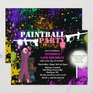 Female Girl Paintball Birthday Invitation