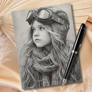 Female Girl Pilot Sketch Aviation Birthday  Postcard