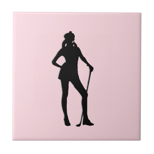 Female Golfer Pink Ceramic Tile (Front)