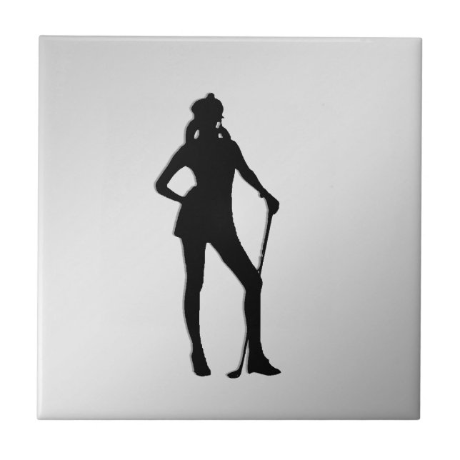 Female Golfer Silver Ceramic Tile (Front)