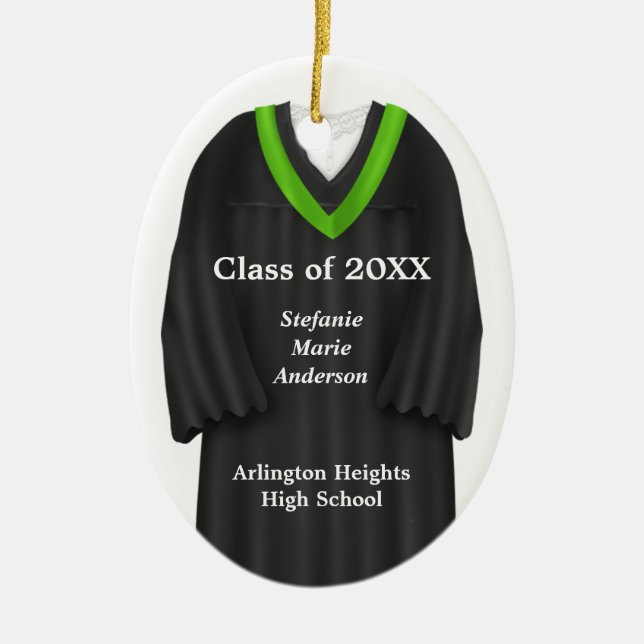 Female Grad Gown Black and Green Ornament (Front)