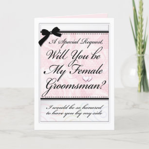 Female Groomsman Wedding Elegant Roses and Hearts Card