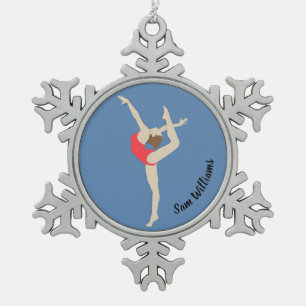 Female Gymnast Snowflake Pewter Christmas Ornament