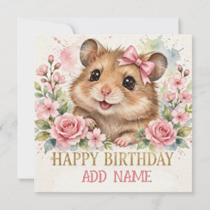 Female Hamster: Baby Animal Pastel bow & Flowers  Card