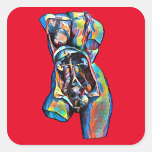 female human anatomy body torso abstract art square sticker