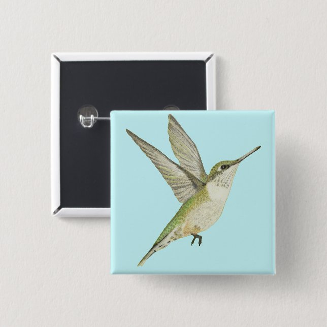 Female Hummingbird 2 Inch Square Button (Front & Back)