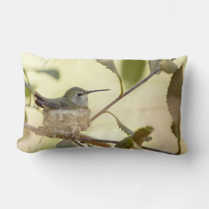 Female hummingbird on her nest lumbar pillow
