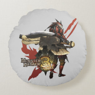 Female Hunter with Switch Axe, Rathalos Armour 2 Round Pillow