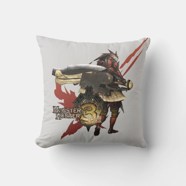 Female Hunter with Switch Axe, Rathalos Armour 2 Throw Pillow (Front)