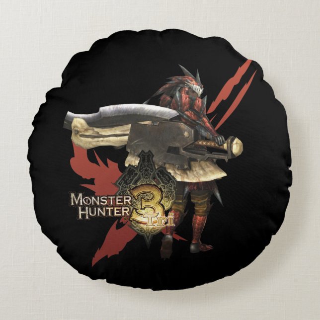 Female Hunter with Switch Axe, Rathalos Armour Round Pillow (Front)