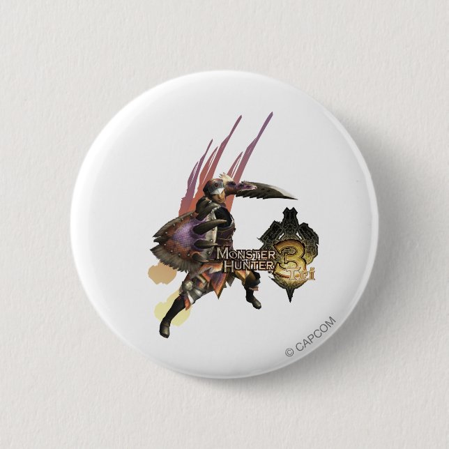 Female Hunter with Sword and Shield, Jaggi Armour 2 Inch Round Button (Front)