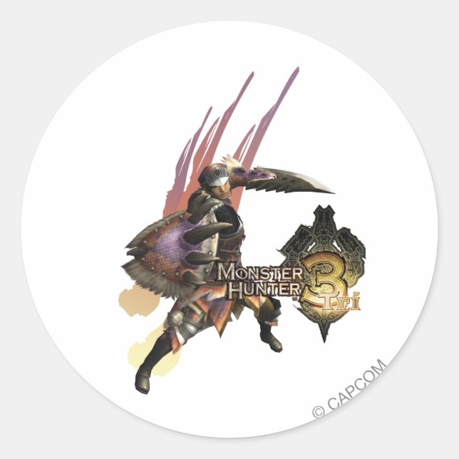 Female Hunter with Sword and Shield, Jaggi Armour Classic Round Sticker (Front)
