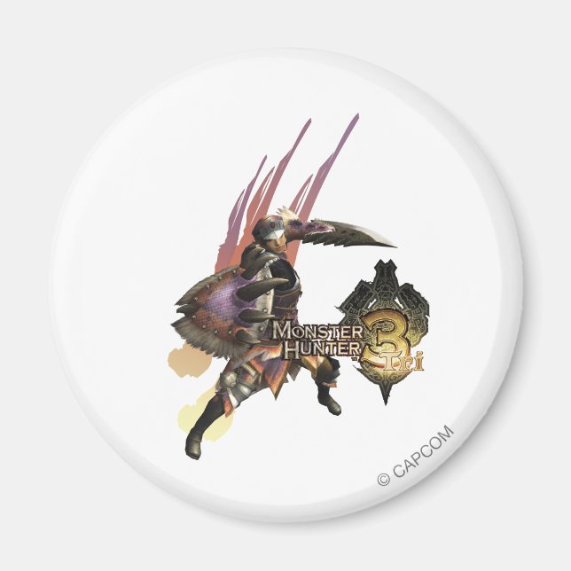 Female Hunter with Sword and Shield, Jaggi Armour Magnet (Front)