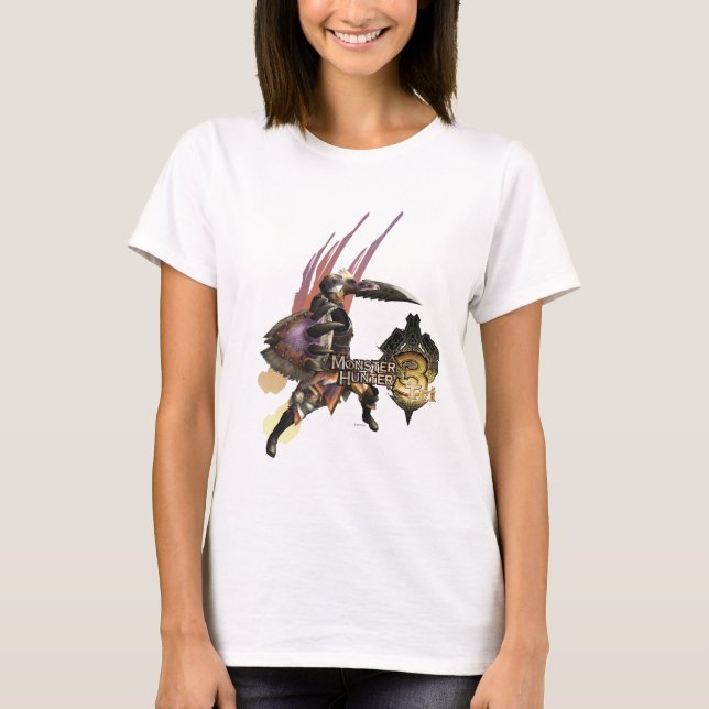 Female Hunter with Sword and Shield, Jaggi Armour T-Shirt (Front)
