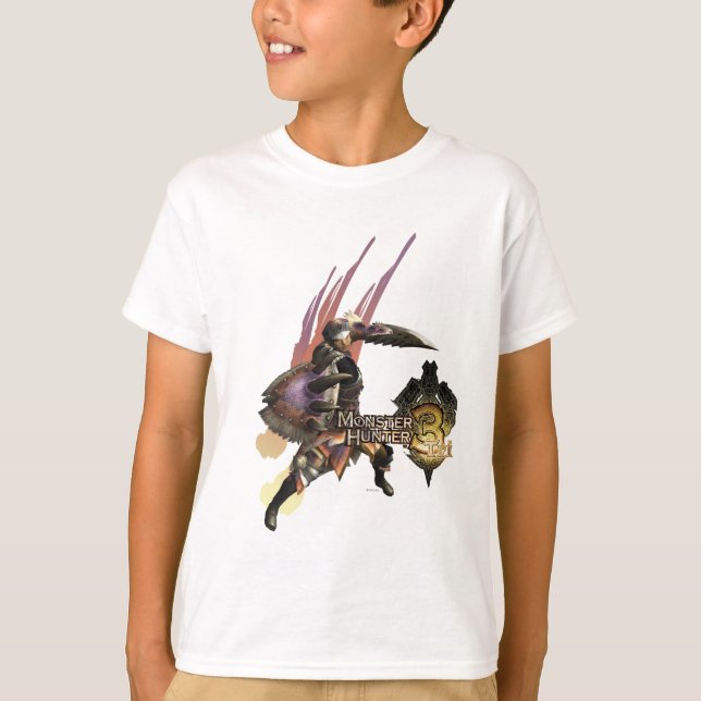 Female Hunter with Sword and Shield, Jaggi Armour T-Shirt (Front)