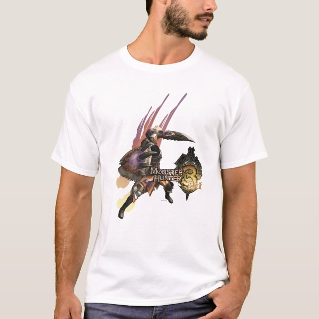 Female Hunter with Sword and Shield, Jaggi Armour T-Shirt (Front)