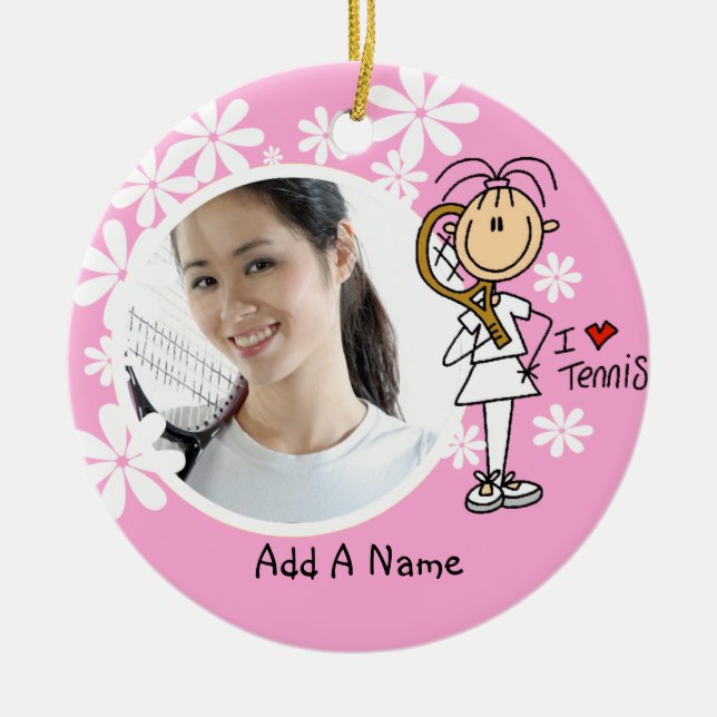 Female I Love Tennis Personalized Ornament (Front)
