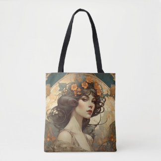 Female illustration with Art Nouveau Tote Bag