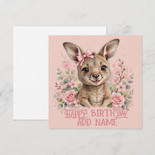 Female Kangaroo: Baby Animal Pastel bow & Flowers  Card
