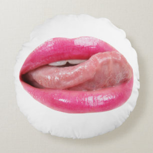 Female lips round pillow