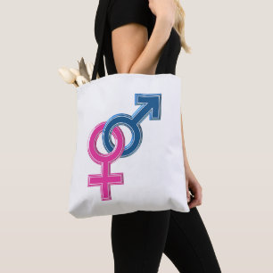 Female male coupled symbols tote bag