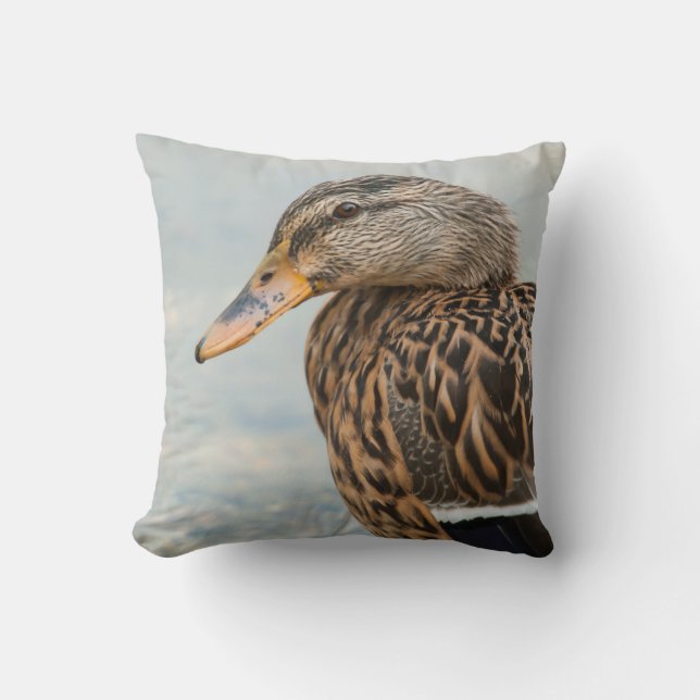 Female Mallard Duck Portrait Throw Pillow (Front)
