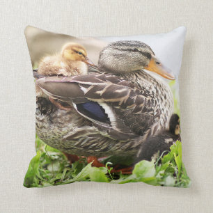 Female Mallard Surrounded By Ducklings Throw Pillow