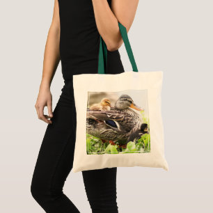 Female Mallard Surrounded By Ducklings Tote Bag
